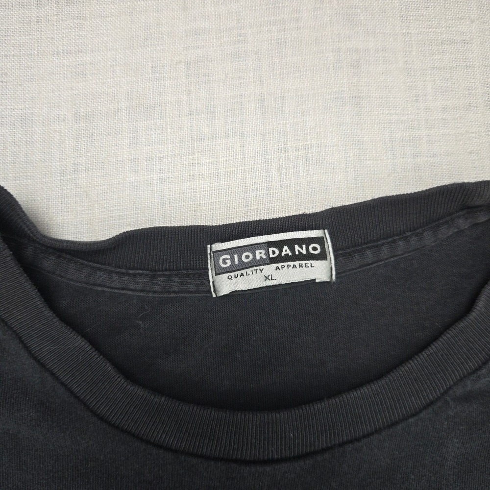 VTG Giordano T Shirt Black Mens XL Short Sleeve Crew Neck Plain Basic Cotton Tee - Picture 2 of 4